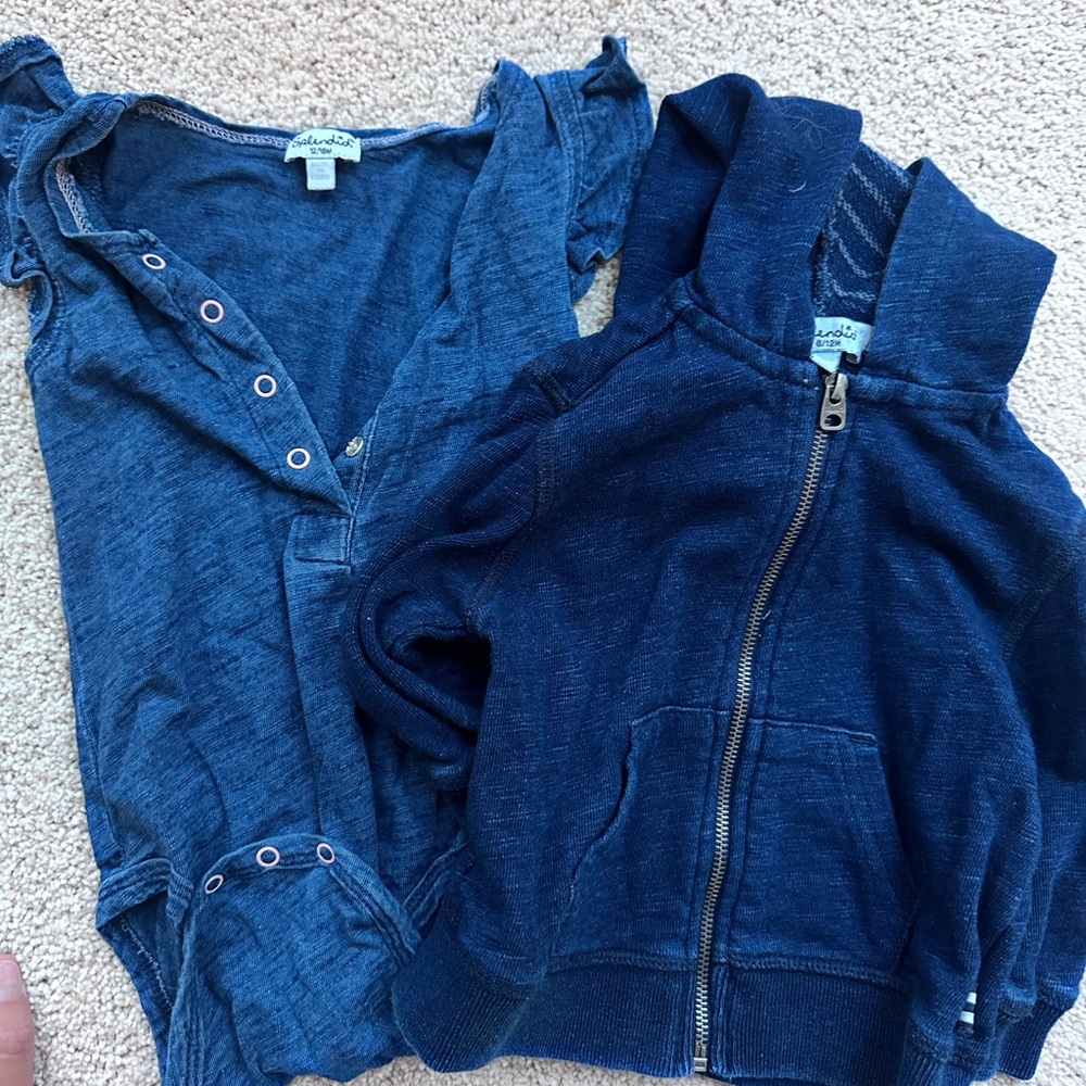 Splendid Navy Baby Hoodie with Zipper and ruffle onesie